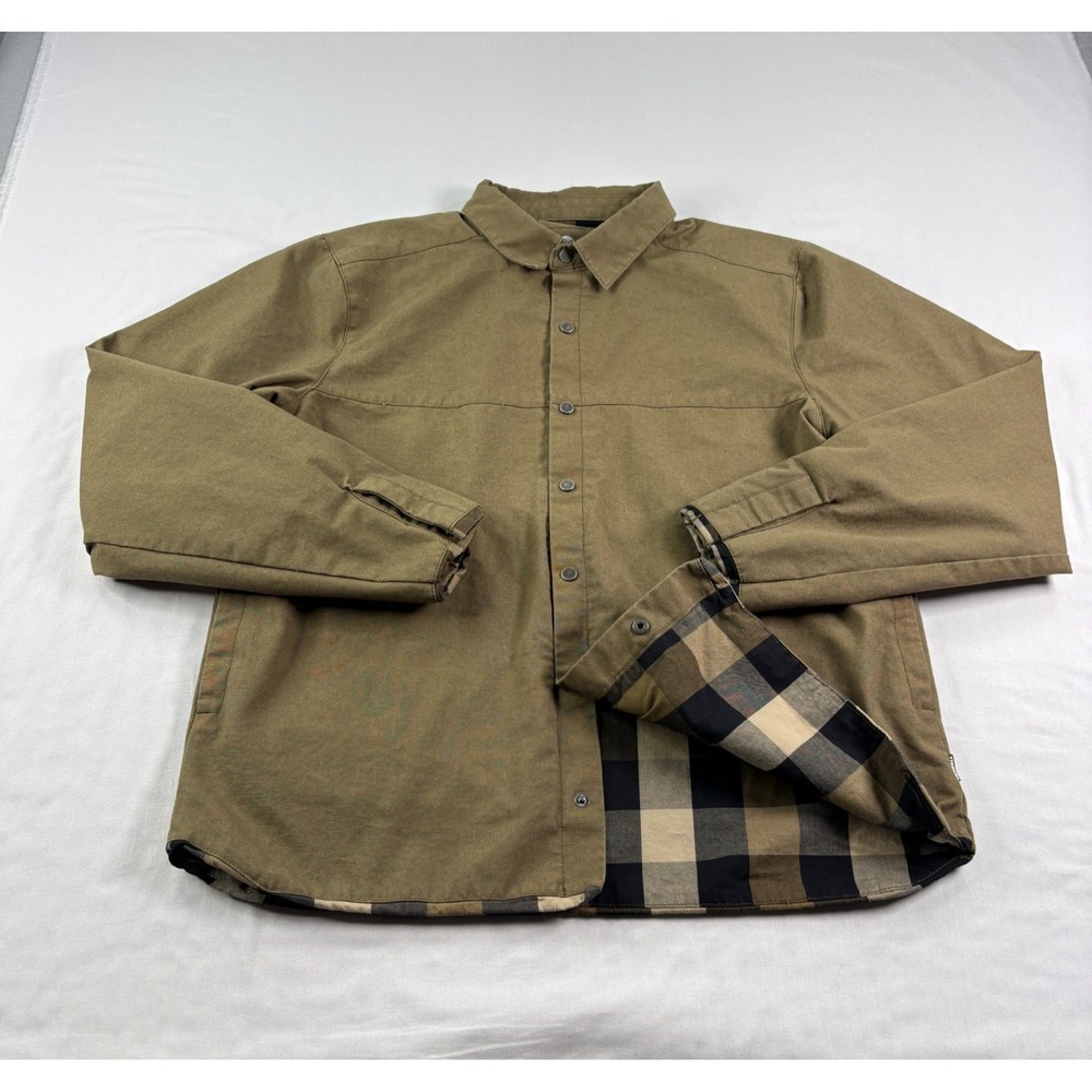 Merrell Jacket Mens Medium Brown Snap Up Overshirt Collared Plaid Lined Coat